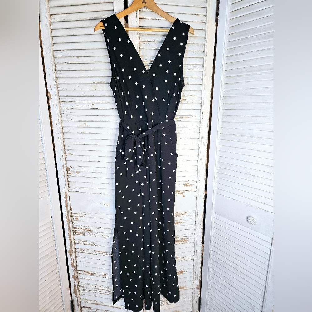 Monteau Polka Dot Wide Leg Jumpsuit With Tie Belt Medium